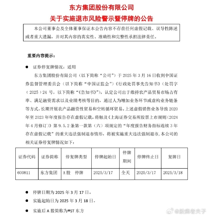 东方集团处罚和退市程序启动 立体追责救济同步跟进