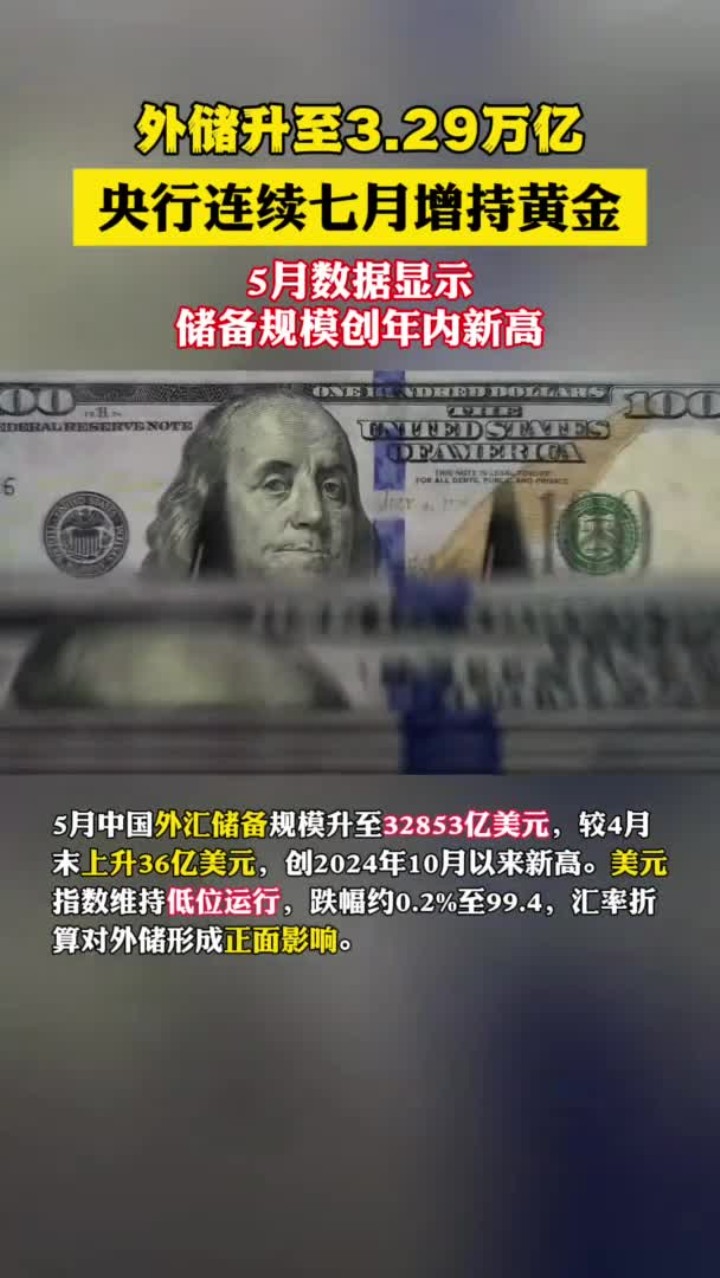 外汇局:截至2025年5月末我国外汇储备规模为32853亿美元